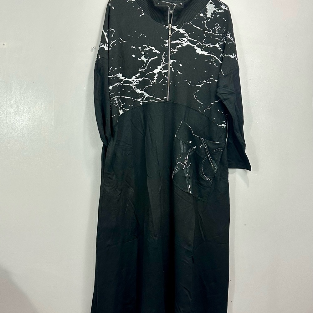 Russo Black and White Marble Print Dress